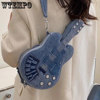 Retro Elegant Personalized Denim Small Bag Women Fashion Casual Guitar Bag Versatile Trendy Single Shoulder Bag