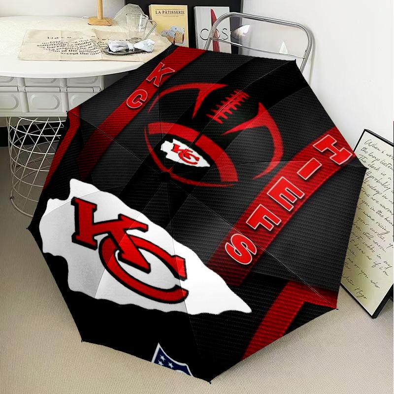 Kansas City Chiefs Football Umbrella Folding Umbrella, Automatic Umbrella 8-Frame for Travel, Camping Use Gift for Halloween Christmas