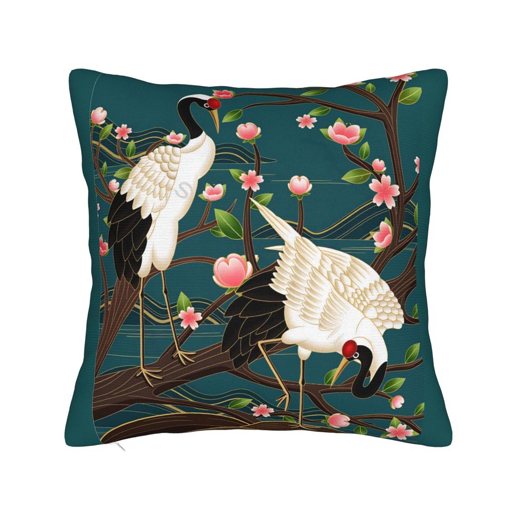 Chinese Style Crane Pillow Case Print Pillow Cover Funny Pillowcases For Sofa Car Home Decor