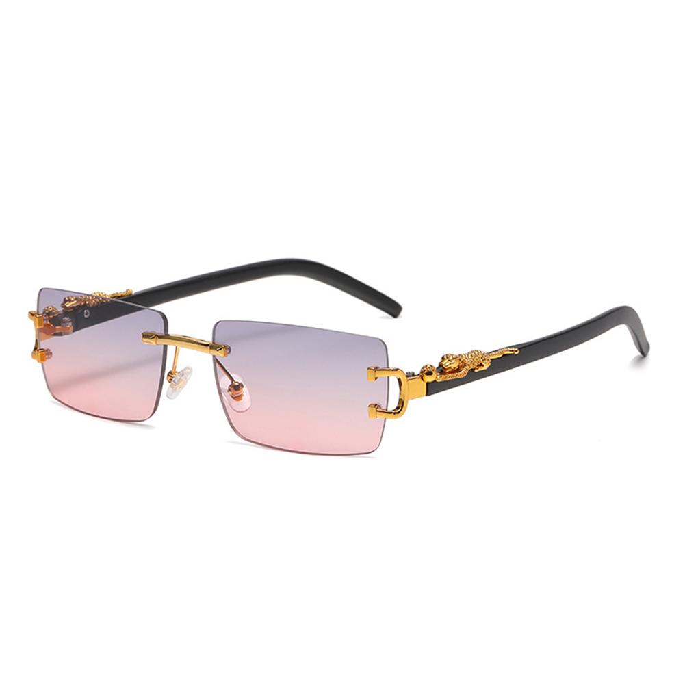 Rectangle Sunglasses For Women Men Rimless Retro Metal Square Sun Glasses With Animal Decoration For Outdoor Party Club
