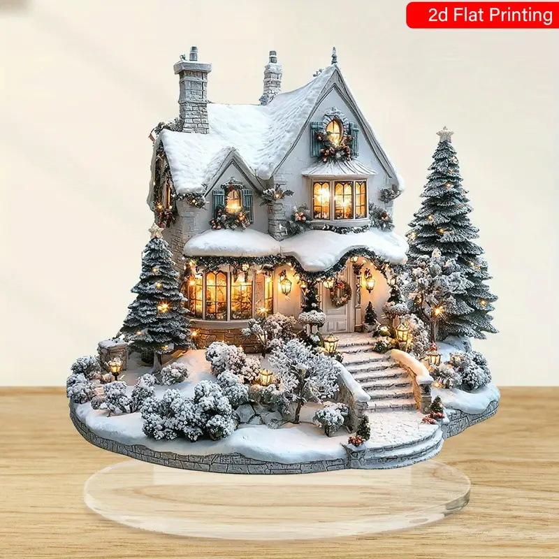 Böhmische Acryl-Weihnachtsdekoration, Weihnachtsbaum, Multifunktionales Schreibtisch-Display Schneemannhaus-Szene, Heim-Tischdekorationen, Kinderzimmer,