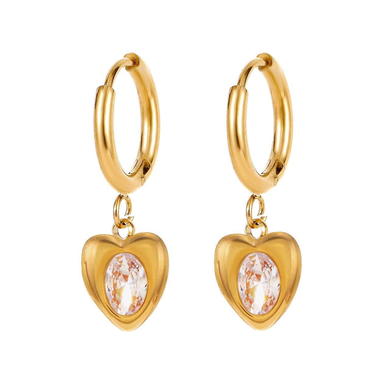 Artistic Gold-Plated Titanium Steel Heart-Shaped Diamond Women s Earrings