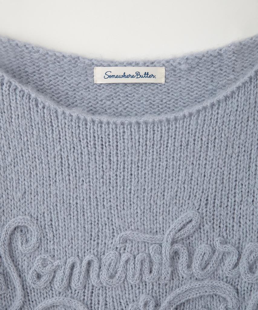 Sseomweeobeoteo Mohair Letter Long Sleeve Knit - Light Blue