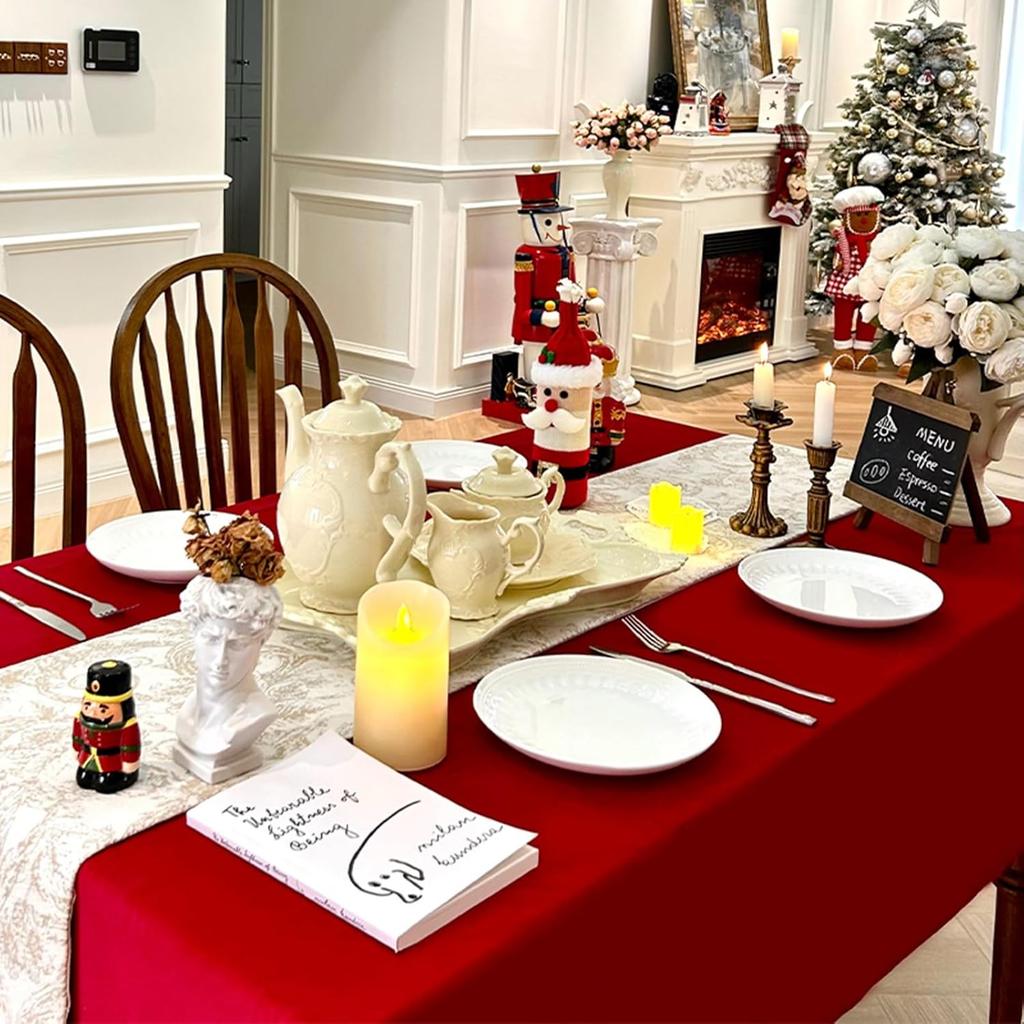 Red Velvet Waterproof Tablecloth 52x84 Inch Rectangular Party Table Cover for Christmas Birthday Kitchen Dining Decor
