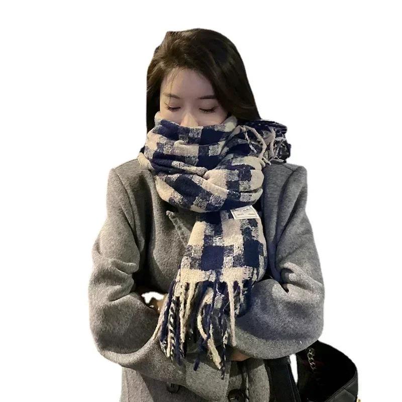 Autumn Winter Warm Plaid Scarf Korean Fashion Simple Thickened Soft Skin-friendly Scarves Checkered Windproof Versatile Scarves