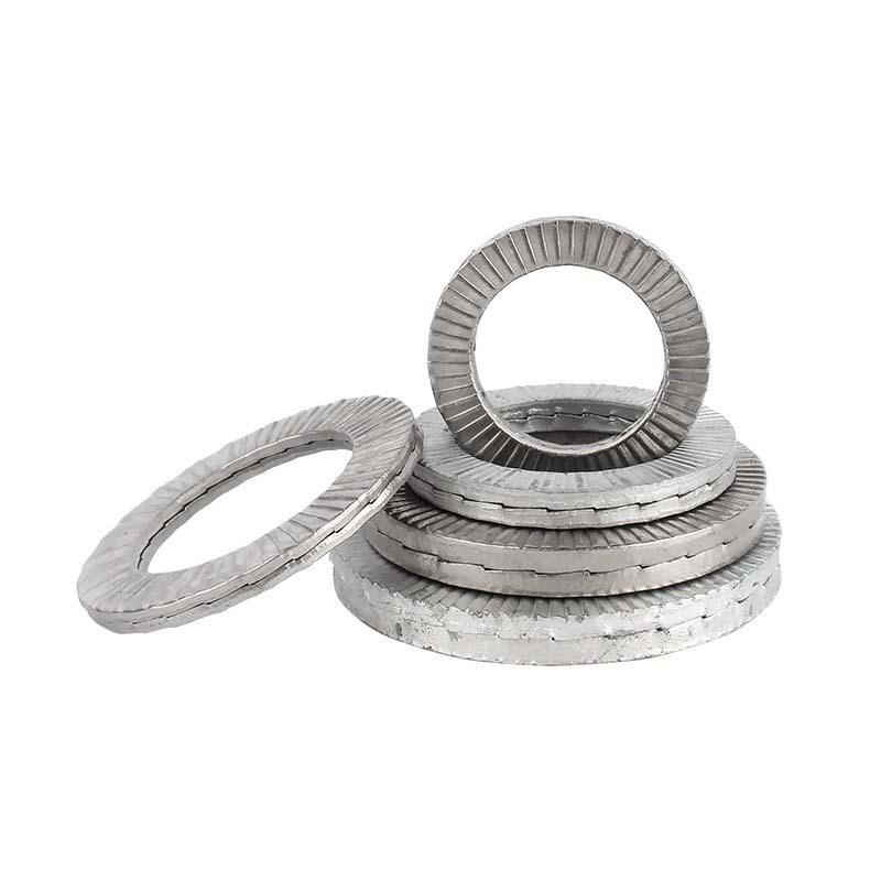 304 Stainless Steel Double Stack Self-Locking Washer with 65Mn Manganese, Anti-Loosening, Double-Sided Tooth Layer
