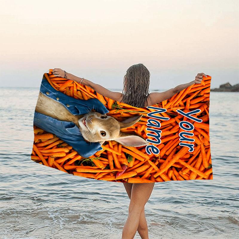 1pc Peter Rabbit1 Beach Towel with Custom Name, Beach/Swimming/Bath/Picnic/Camping Towel, Suitable for Seaside Beaches