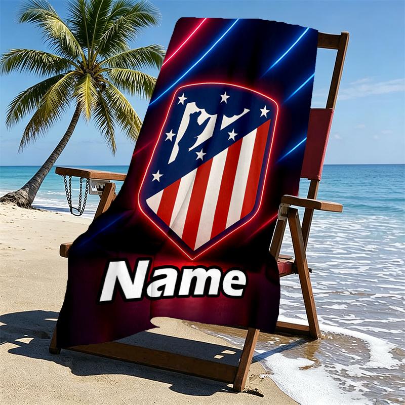 Custom Name Personalized Atletico Madrid Print Beach Towel, for Trip Camping Beach Party Home Decor, Birthday Gift for Family & Friends