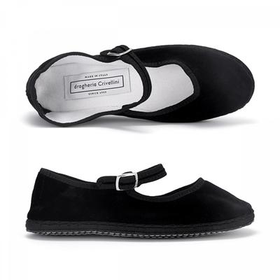 Drogheria CriVerini Mjpj Ve Oo Blx Mary Jane VelWet Czarne Płaskie Buty
