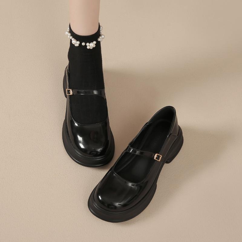 

Shallow thick heel thick sole Mary Jane women s shoes college word with small leather shoes 38 чёрный