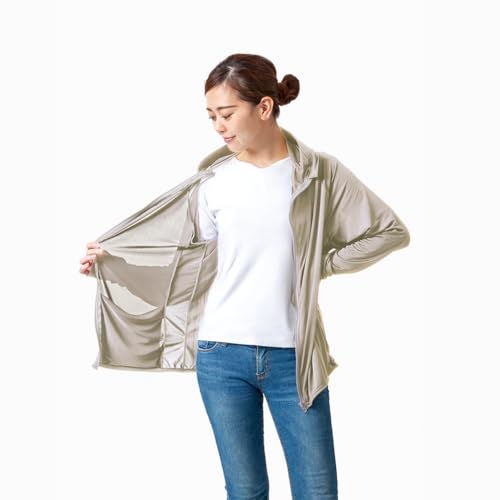 Alphax Rash Guard, UV Protection, Cool to the Touch, UV Protection Parka, Shine, Greige, Size M