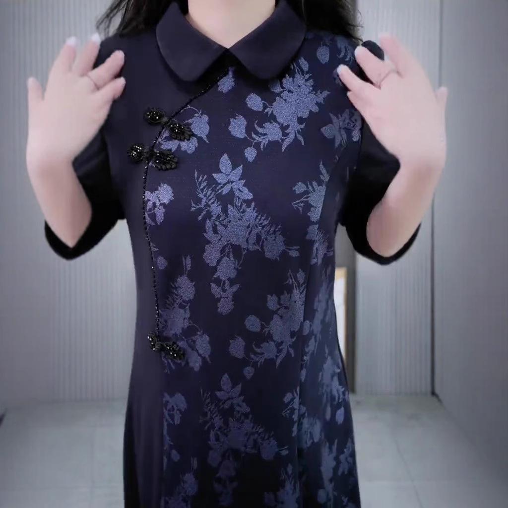 Spring Chic: Sexy Modern Cheongsam Dress for Middle-Aged Women, Plus Size Available