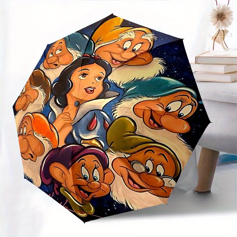 Disney Snow White, Seven Dwarfs Automatic Open/Close Umbrella - Cute Umbrella with Cute Design, Portable 3-Fold Compact Umbrella for Men & W