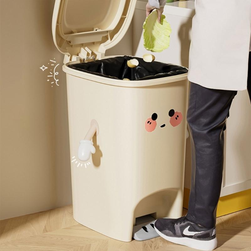 Creamy Home Trash Bin with Hand and Foot Pedal, Large Capacity for Waste Management Waste Bin