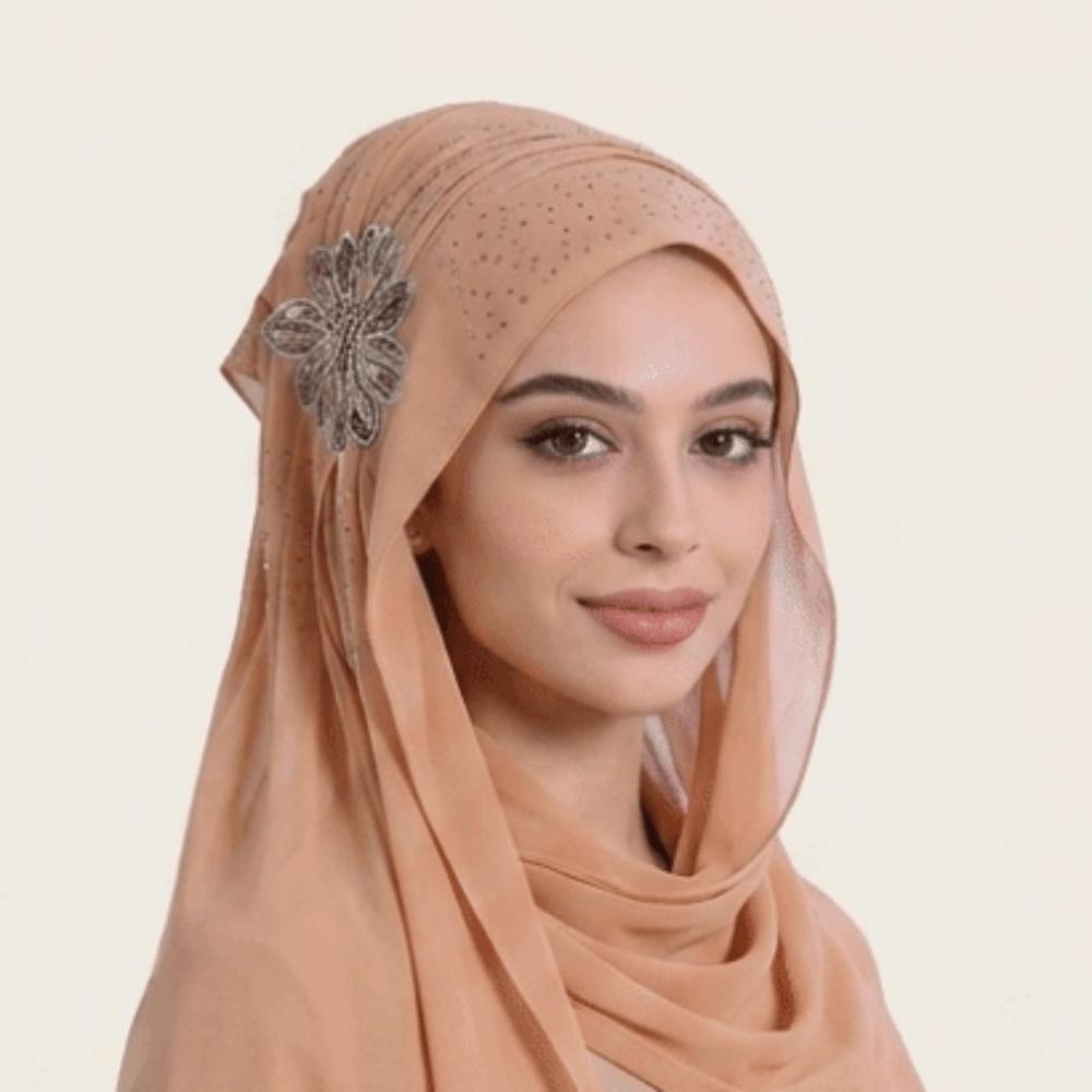 Light Luxury Chiffon Hijab Shiny Head Wrap Turban Soft Sequin Embellished Headscarf Traditional