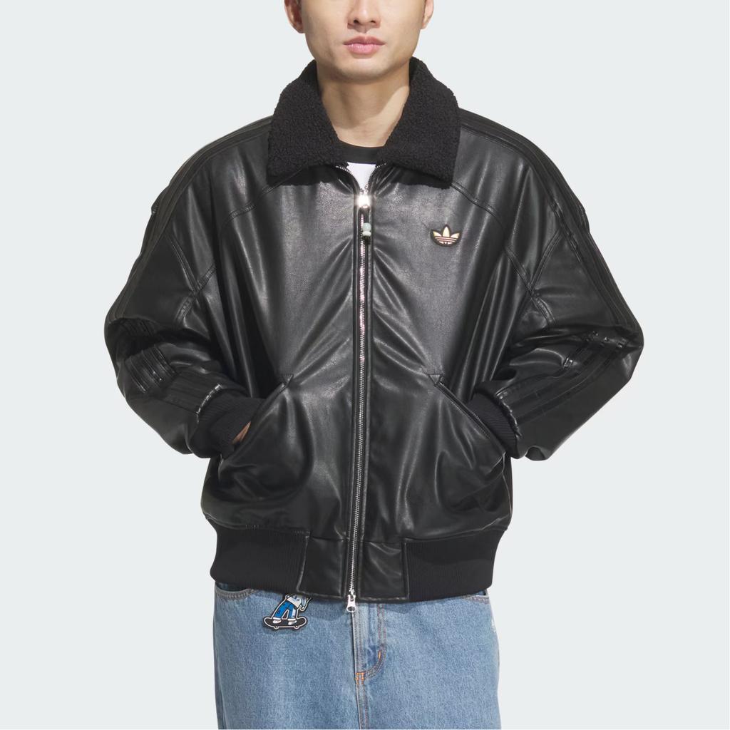 Adidas Originals Year Of The Snake Limited Lny Pleather Retro Warm Sports Jacket Men Jacket Black Light-Scarlet JL8372