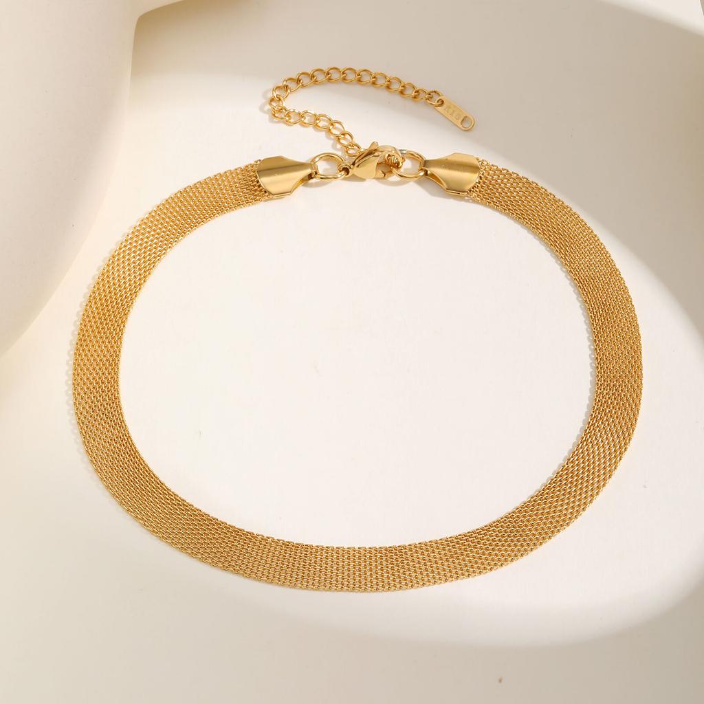 Women Minimalist Choker Mesh Link Chain Necklace, Stainless Steel Gold Plated Skeleton Jewelry