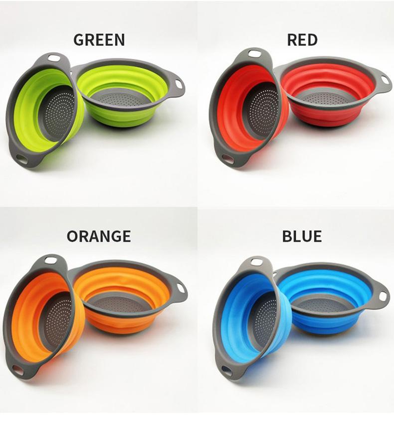 1/2pcs Silicone Round Folding Vegetable Fruits Washing Drain Basket Colander Strainer Collapsible Drainer Kitchen Tool