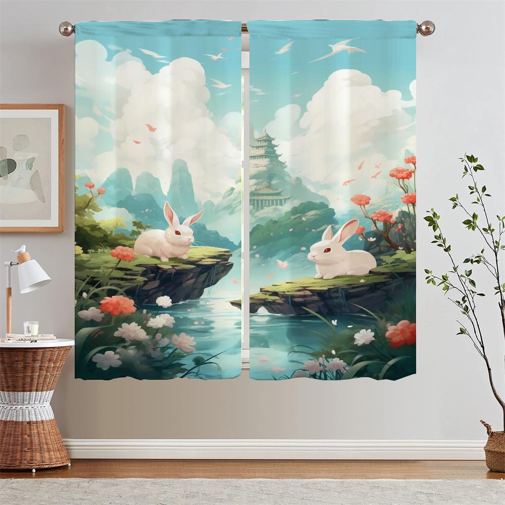 Summer Theme Lotus Pond Kitchen Curtains Livingroom Elegant Room Curtains for Bedroom Decoration Home and Decoration Blackout