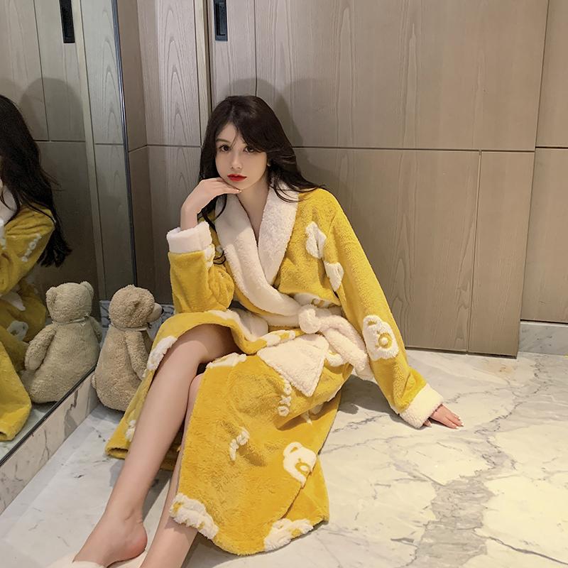 Kontrastní barva Jednoduché Zimní Nové Dámské Pyžamo Sladké a Šik Zesílené Teplé Dámské Flanelové Pyžamo s Dlouhým Rukávem