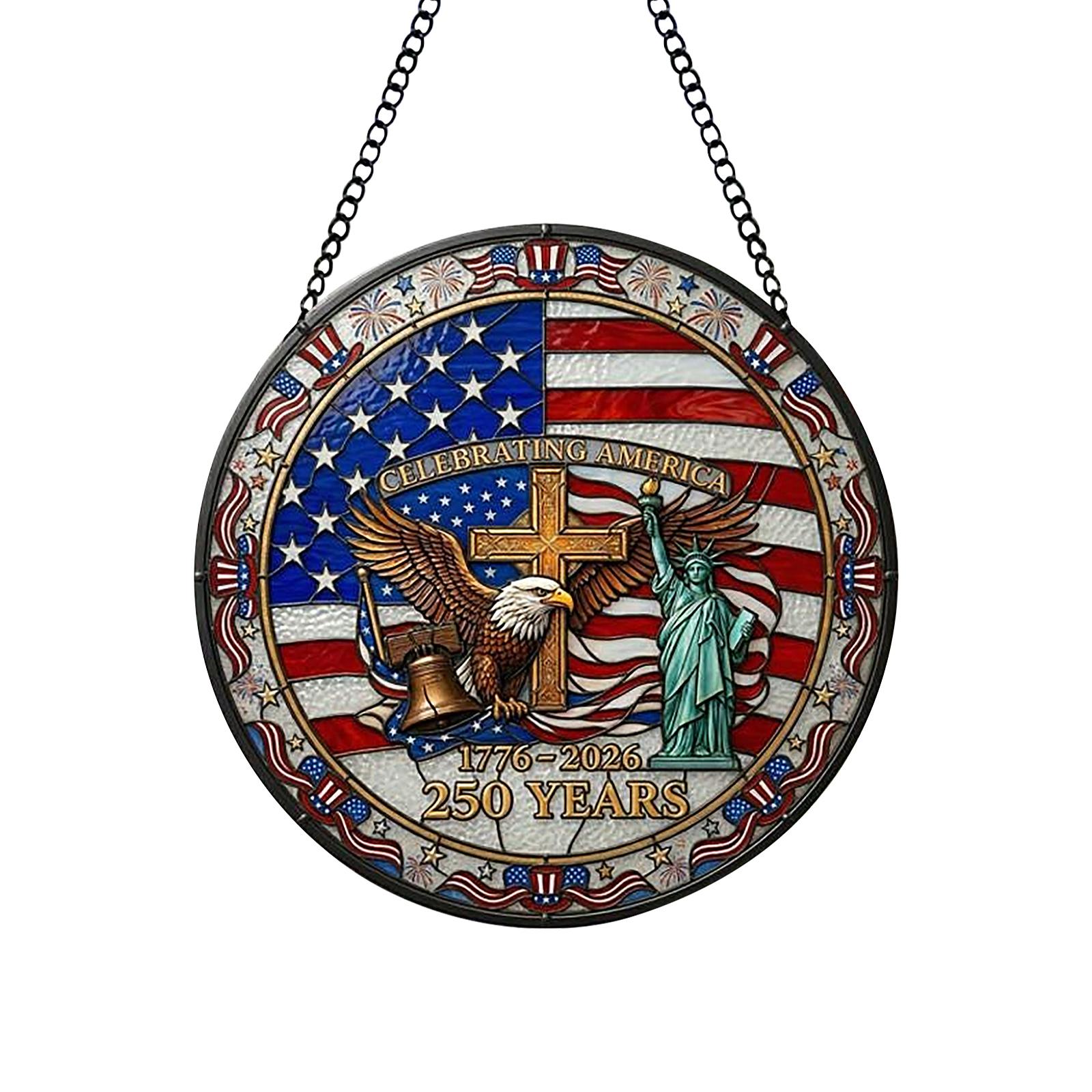 

USA 250th Anniversary Acrylic Hanging Ornament 2D Commemorative Decoration with Eagle and Flag Design for Wall or Window Display One Size