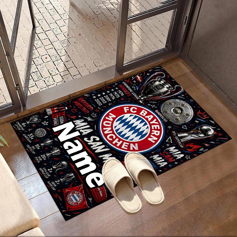 Custom Name Personalized FC Bayern Print Carpet, Versatile Home Decor Rug, for Playroom, Apartment, Balcony, Entryway, Hallway Gift