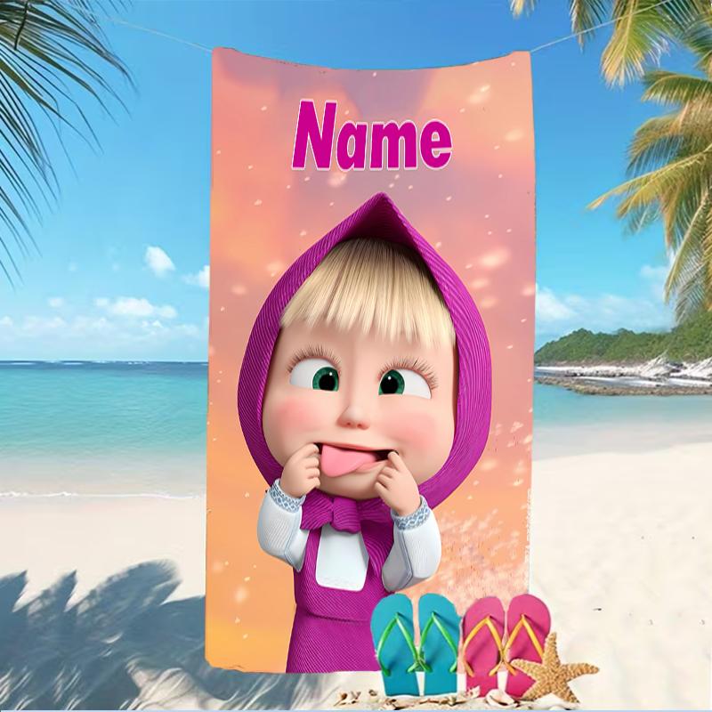 Customizable personalized beach towels Masha and the Bear themed designs.Suitable for the beach, yoga, sports;ideal as beach accessories