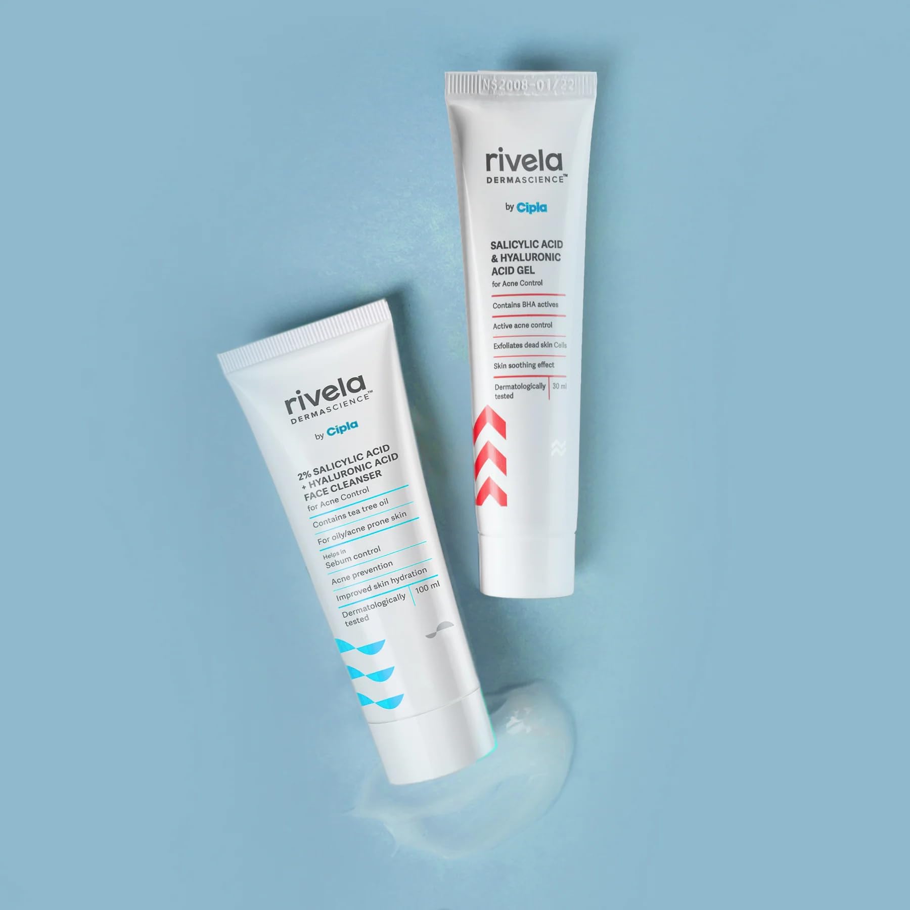 Rivela Dermascience Acne Care Duo | 2% Salicylic Acid + Hyaluronic Acid Face Cleanser (100ml) & Gel (30ml) | 2 Items in Set