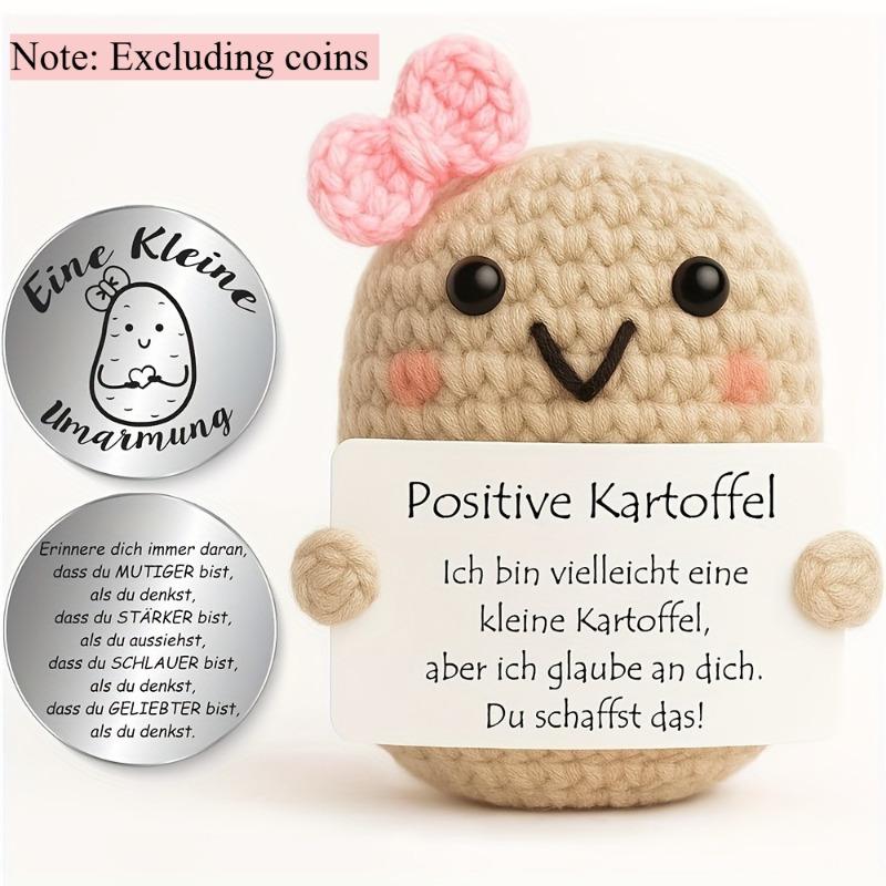 Pocket Hug and Positive Potato Crochet Kit, Creative Knitting Wool Potato and Small Hug Lucky Charm, Courage Gift,Excluding coin