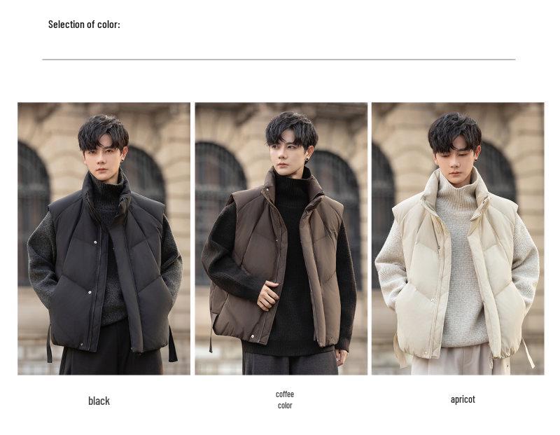 Trendy 2025 Stand-Up Collar Men's Thickened Down Vest - Casual Winter Puffer Outerwear with High-End Style