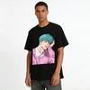 Korean Style Comic Blue-haired Handsome Guy Print Casual Top Loose Fit Crewneck Knitwear Pure cotton T-shirt