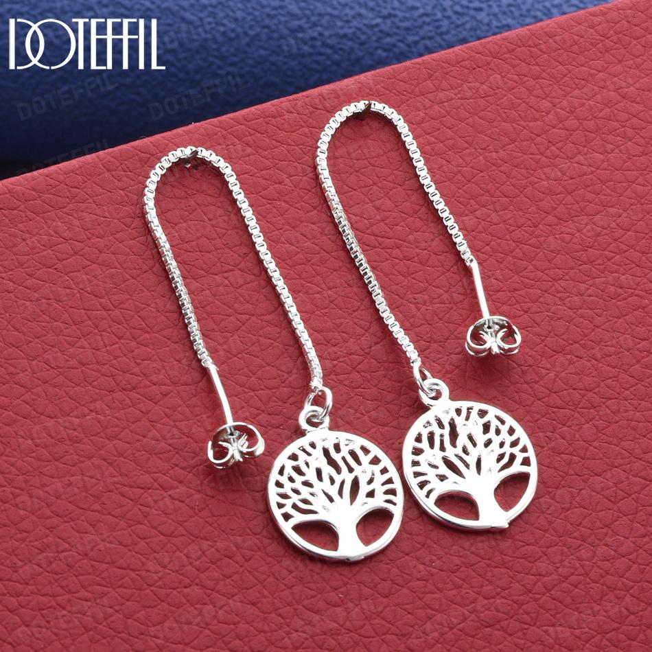 925 Sterling Silver Openwork Tree Disc Pendant Earrings - Exquisite Gift Jewelry