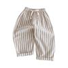 Kids' Striped Drawstring Pants - Linen Cotton Loose Fit Trousers