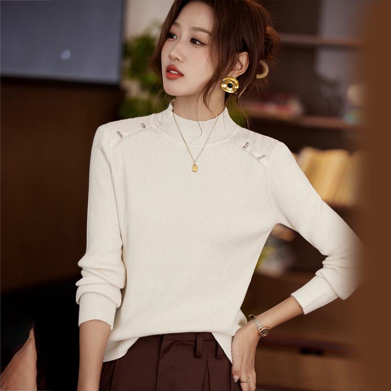 KAVON Women's Semi-High Neck Long Sleeve Knit Pullover