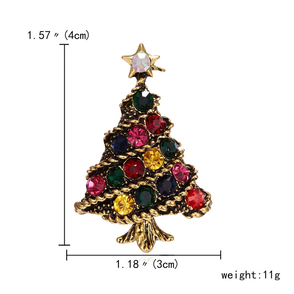 Rinhoo Green Enamel Christmas Tree Brooches For Women Vintage Colorful Rhinestone Xmas Tree Pins Fashion New Year Party Jewelry
