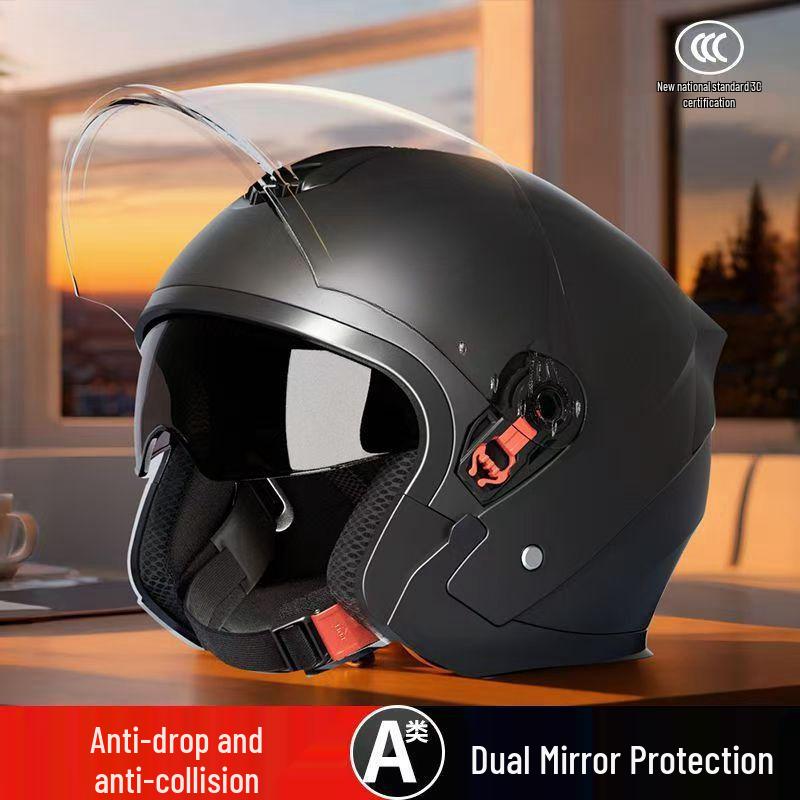 Unisex Electric Vehicle Helmet with Cold Protection, Warm Neck Gaiter, Detachable Half Helmet, Motorcycle Safety Features & Dual Visor.