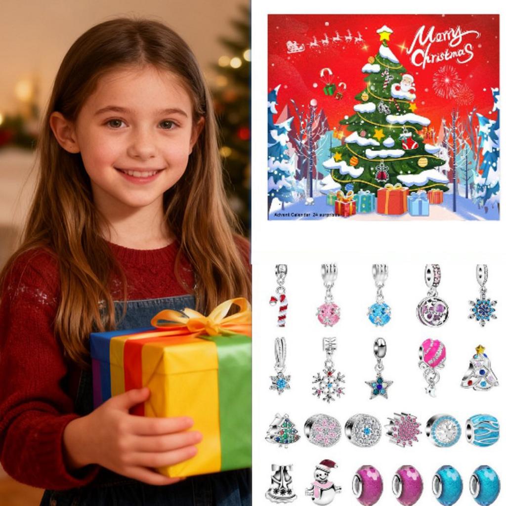 Christmas Advent Calendar Gifts, DIY Bracelet Making Kit For For Child Adult, 24-Days Christmas Countdown Calendar Jewelry Gifts
