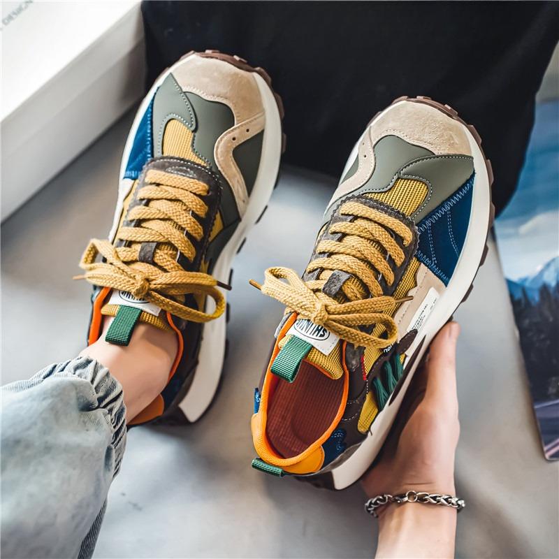 Neue Herren Sportschuhe mit dicker Sohle, Vielseitige Low-Top Freizeitsneaker 44 khaki grün