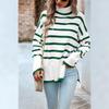 Maglione dolcevita a righe da donna elegante e ampio, pullover casual lavorato a maglia