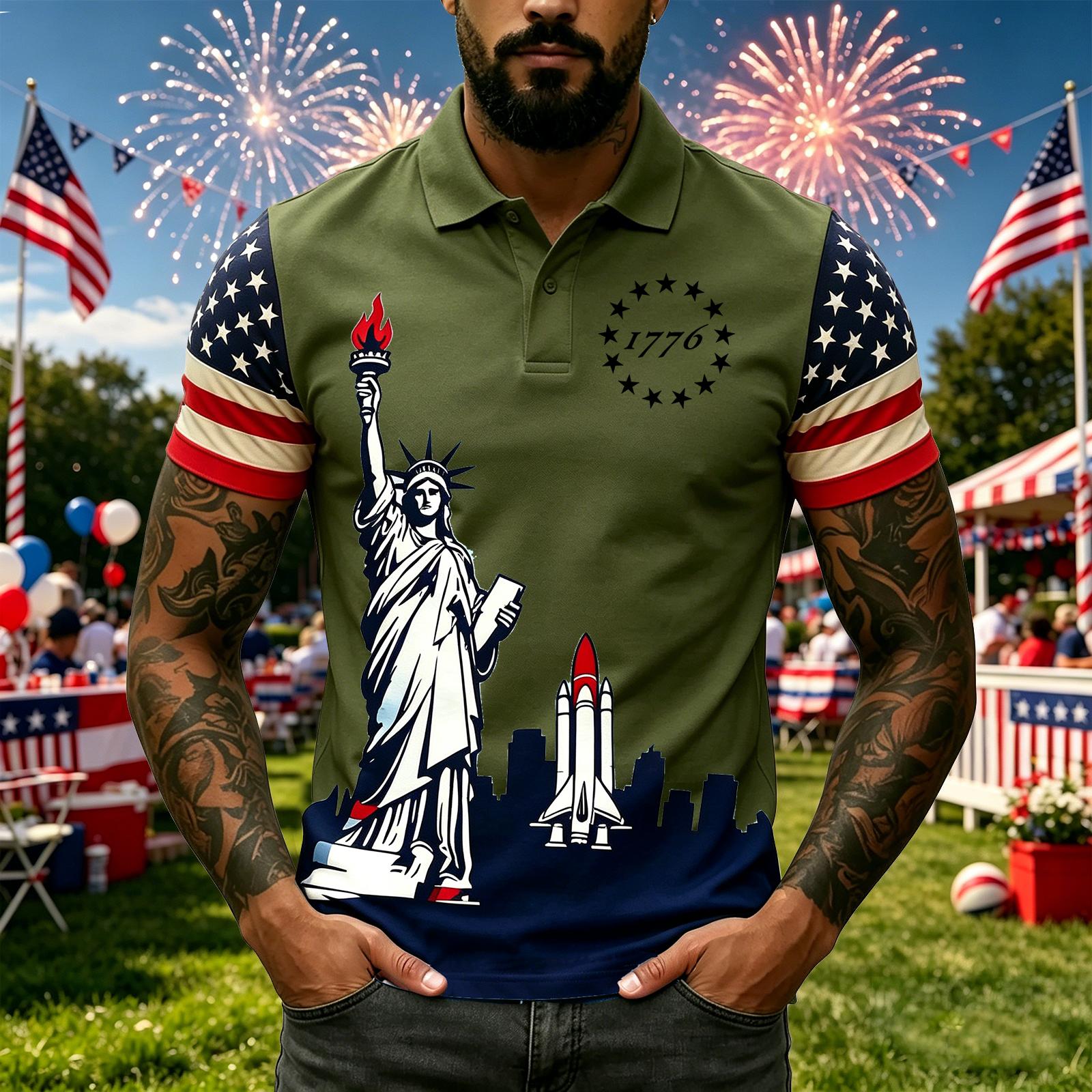 

Men s Casual Independence Day Printed Polo Shirt Short Sleeve Lightweight Breathable Comfortable Fit Classic Style L