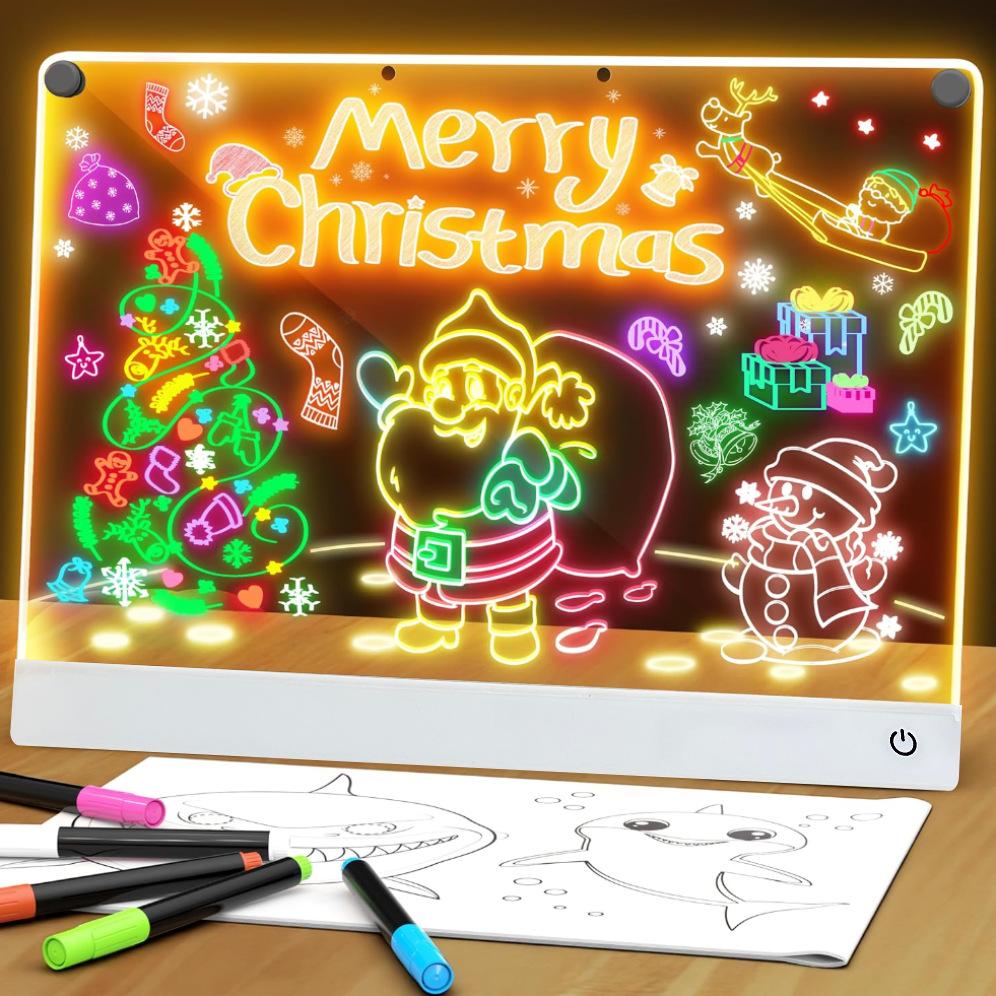 Kids' rechargeable LED drawing board with 7 markers, the perfect Christmas gift (30 x 20 cm)