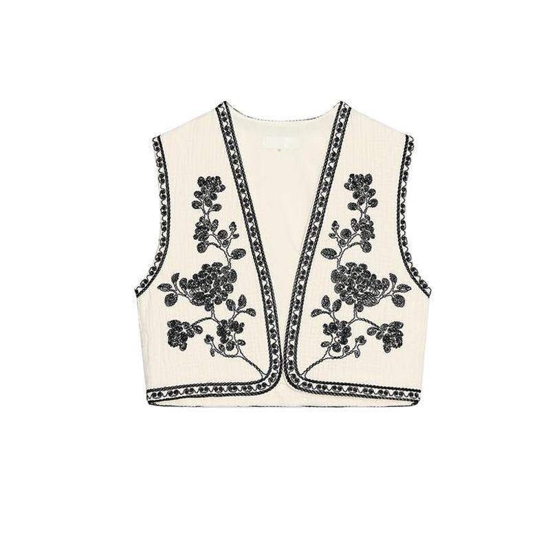 Spring and Summer New Women's Clothing Minimalist Versatile Contrast Color Embroider French Sleeveless Cardigan Vest Tops 6318042