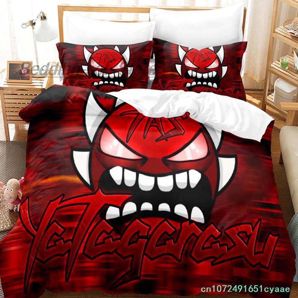 Angry Geometry Dash Bedding Set Single Twin Full Queen King Size Bed Set Aldult Kid Bedroom Duvetcover Sets 3D Print Kawaii 2022