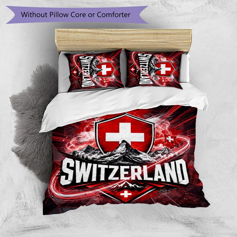Set Lenzuola Stampate Caldo e Traspirante 3 Pezzi con Motivo Calcio Svizzero, Copriletto come Regalo per Inaugurazione Casa o Vacanze