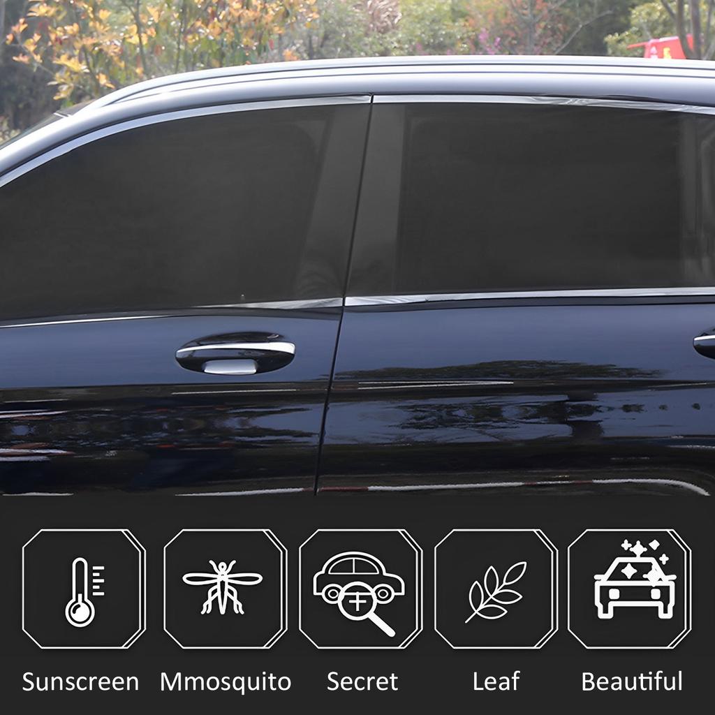 2Pcs Car Window Shade Curtain Elastic Auto Front/Rear Side Window Sun Shade with Zipper Stretchable Sun Protection Window Cover