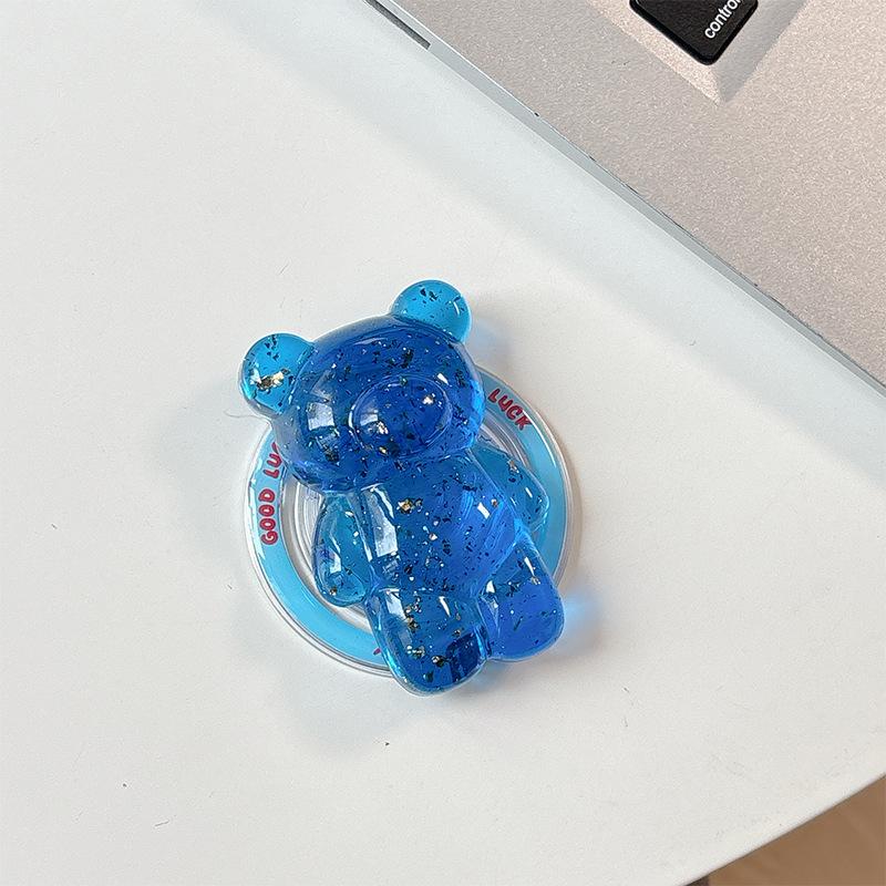 Bear Mobile Phone Holder Gold Foil Solid Color Transparent Retractable Lazy Magnetic Desktop Holder Back Sticker Stable Portable