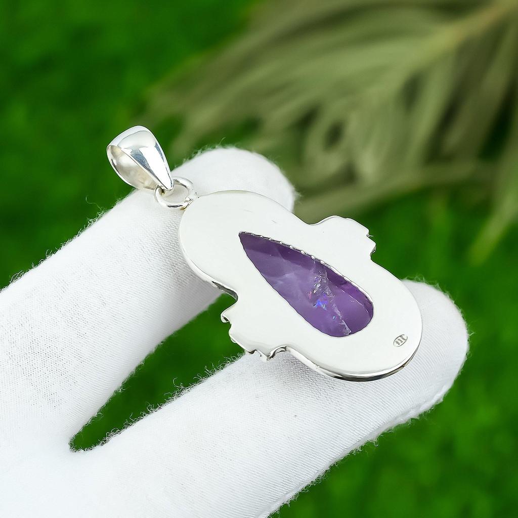 925 Silver Pear Natural Star Amethyst February Birth Boho Sister Pendant Jewelry