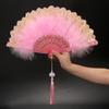 Lolita Feather Folding Fan Japanese Sweet Fairy Girl Dark Gothic Court Dance Hand Fan With Pendant Gift Wedding Party Decoration
