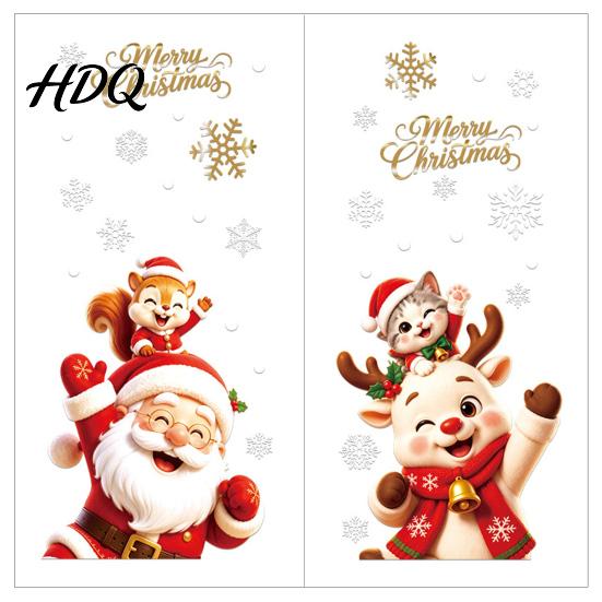 Festive Party Supplies 2Pcs Christmas Window Clings Santa Claus Elk Static Decals Reusable Glass Stickers Removable Cute Cartoon Holiday for
