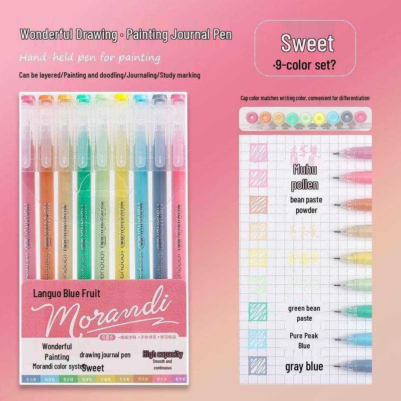 Blue Fruit Morandi Planner Pens Set: 240 Multicolored, Large Capacity, Includes Purple and Skin Tones.